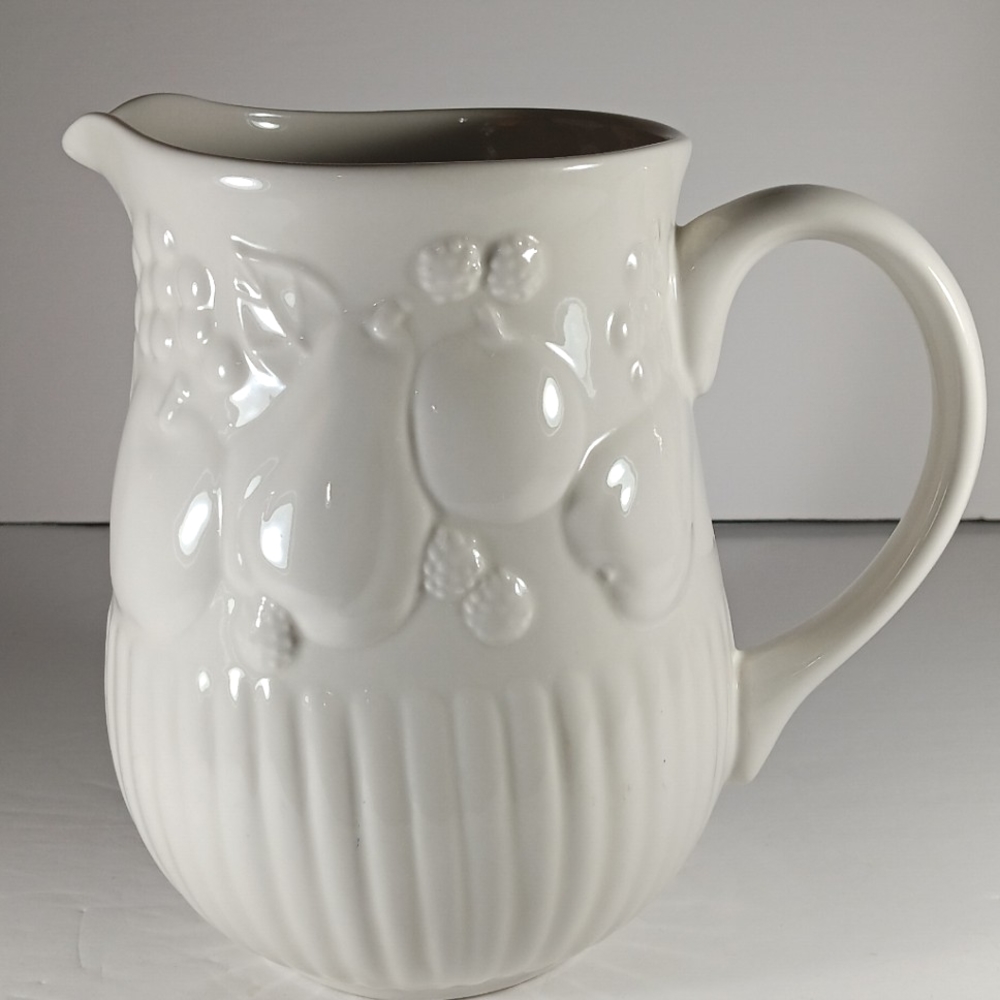 Vintage Libbeys White Raised Fruit Detail Pitcher